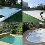 Mosaïque de différents modèles de volets de piscine en photos.